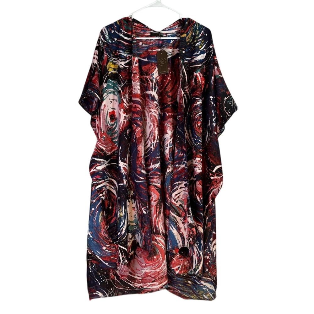 NWT Colorful Abstract Red, White & Blue Kimono One Size F0118